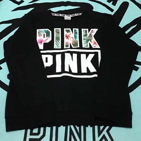 PINK Victoria's Secret Tops - NEW PINK Victoria’s Secret Fleece Palm Floral Crew